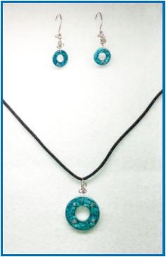 Blue Painted Stainless Steel Earring and Pendant Set with Sterling Silver Handmade Earring Wires