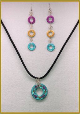 Multicolored Stainless Steel Pendant and Earring Set with Stirling Silver Ear Wires